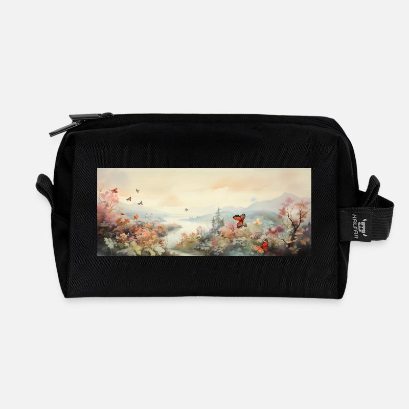Landschaft mit Schmetterling - Recycelte Kulturtasche - Schwarz