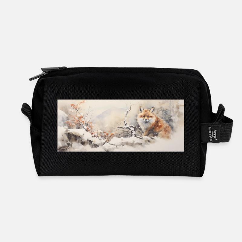 Cute Little Fox - Recycled Toiletry Zip Bag - black