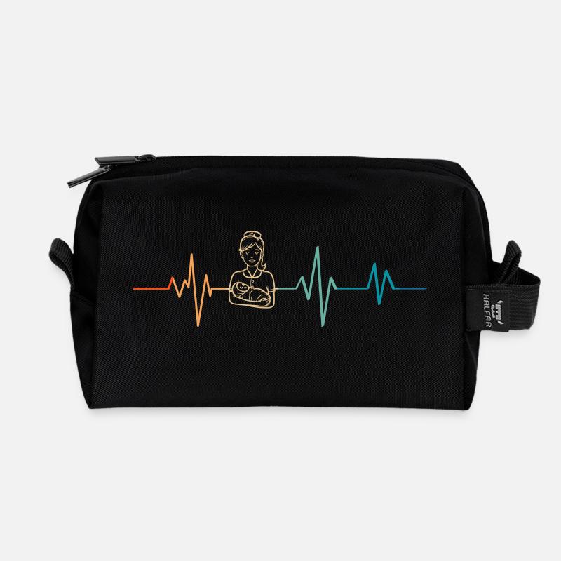 Retro Herzschlag Hebamme - Recycelte Kulturtasche - Schwarz