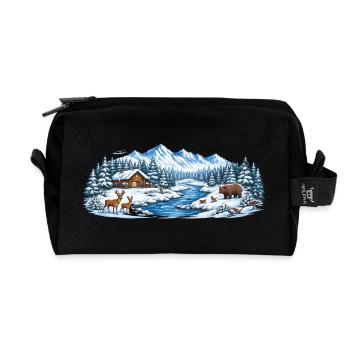 Winterwaldhütte am Fluss - Recycelte Kulturtasche - Schwarz - Vorne
