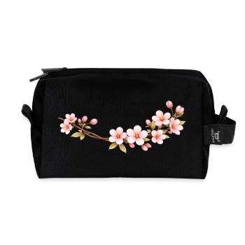 Kirschblüten Zweig Frühlingsmotiv - Recycelte Kulturtasche - Schwarz - Vorne