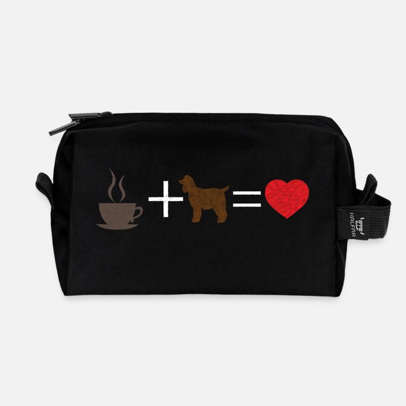 Chien / Cocker café + Cocker = - Trousse de toilette en tissu recyclé - noir