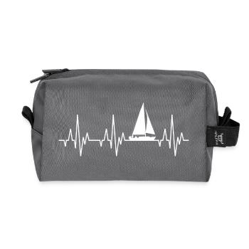 Heartbeat ECG sailing sailboat sailing ship - Recycled Toiletry Zip Bag - anthracite - Front