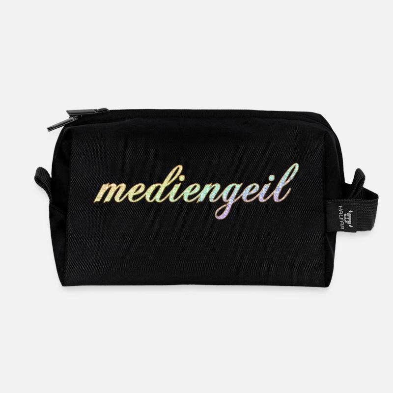 mediengeil Diamond Rainbow frech cooler Schriftzug - Recycelte Kulturtasche - Schwarz