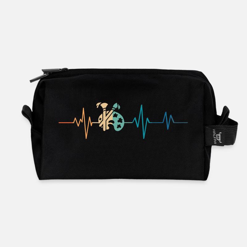 Retro Heartbeat Malerpalette - Recycelte Kulturtasche - Schwarz