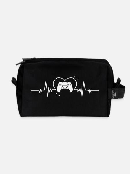 Gaming Herzschlag mit Controller für Gamer - Recycelte Kulturtasche - Schwarz