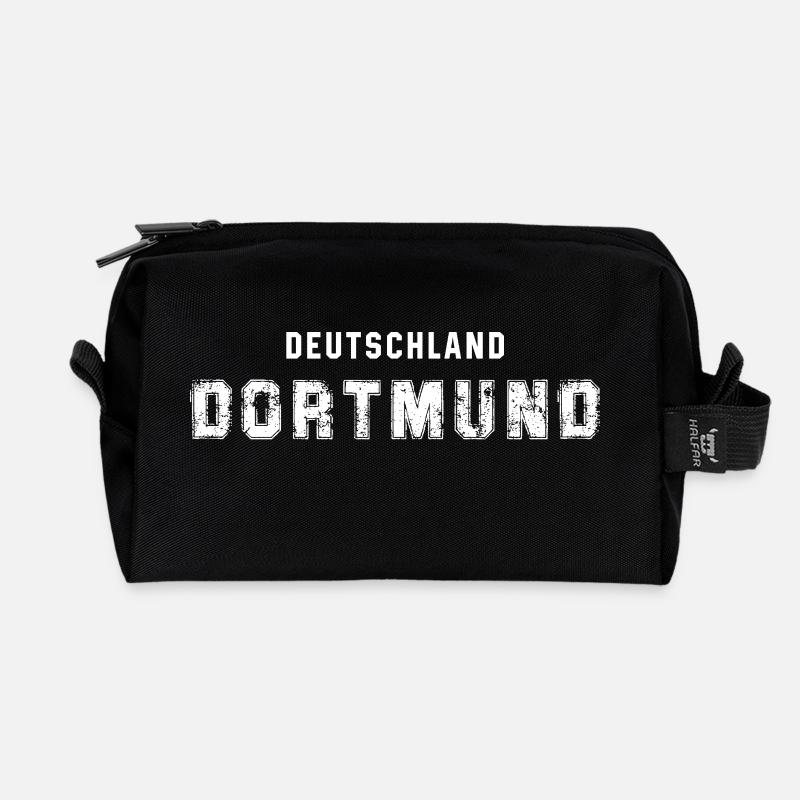 Deutschland Dortmund - Verwaschenes Textdesign - Recycelte Kulturtasche - Schwarz