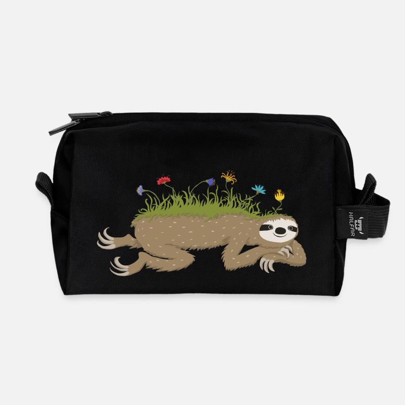 Faultierfrühling - Recycelte Kulturtasche - Schwarz