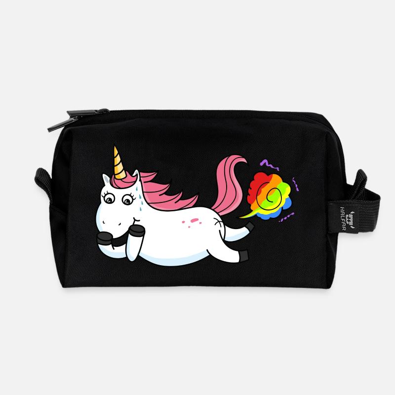 Furzendes Einhorn Regenbogen - Recycelte Kulturtasche - Schwarz