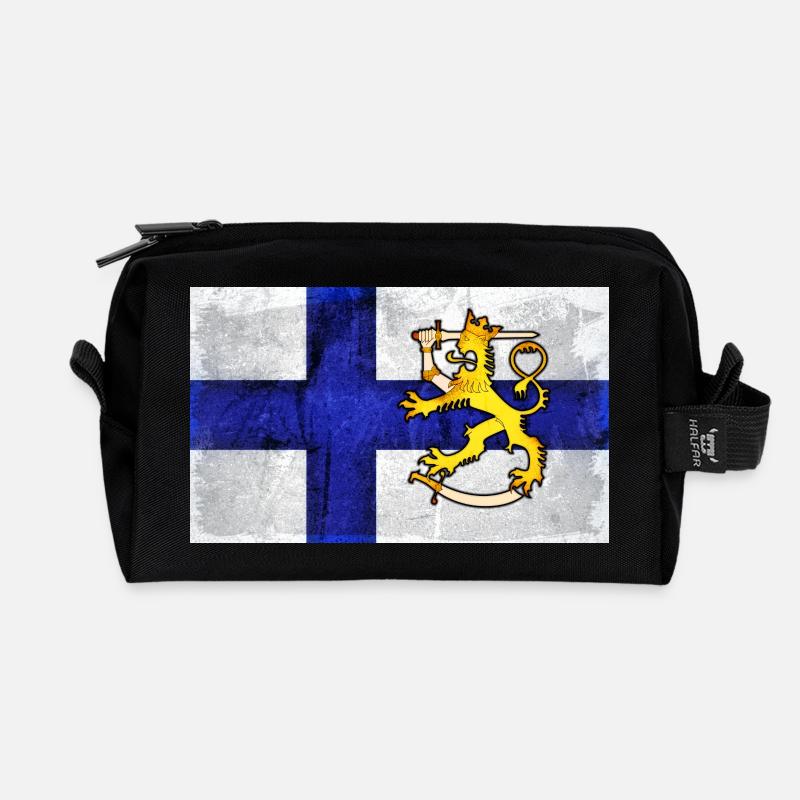 Finnland Flagge + Löwe - Recycelte Kulturtasche - Schwarz