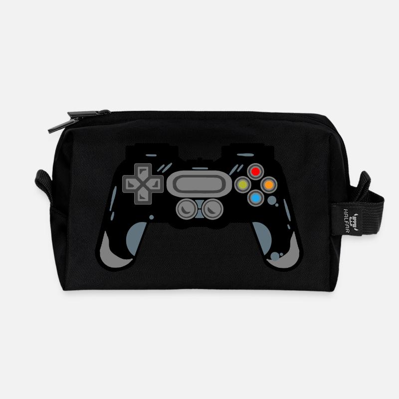 Retro Controller Silhouette - Recycled Toiletry Zip Bag - black