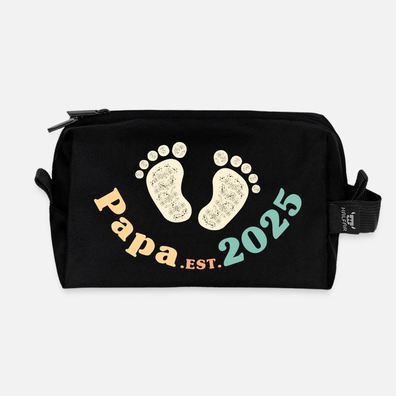 Papa Est 2025 Retro Ich werde Vater - Recycelte Kulturtasche - Schwarz