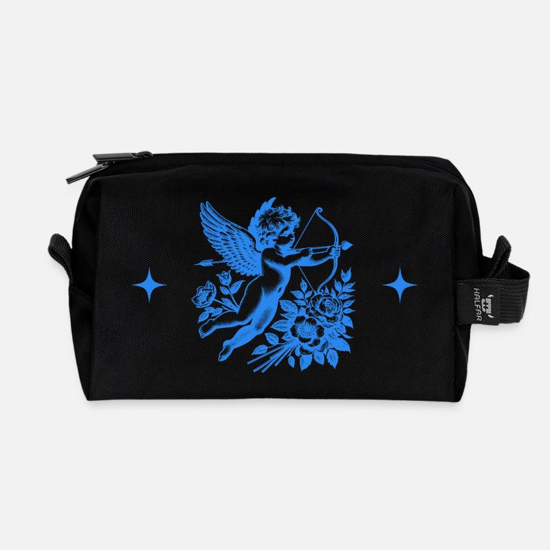 Blue Flower Cupid - Recycled Toiletry Zip Bag - black