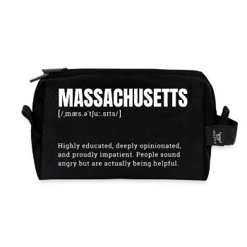 Massachusetts Large Format Typo - Recycled Toiletry Zip Bag - black - Front