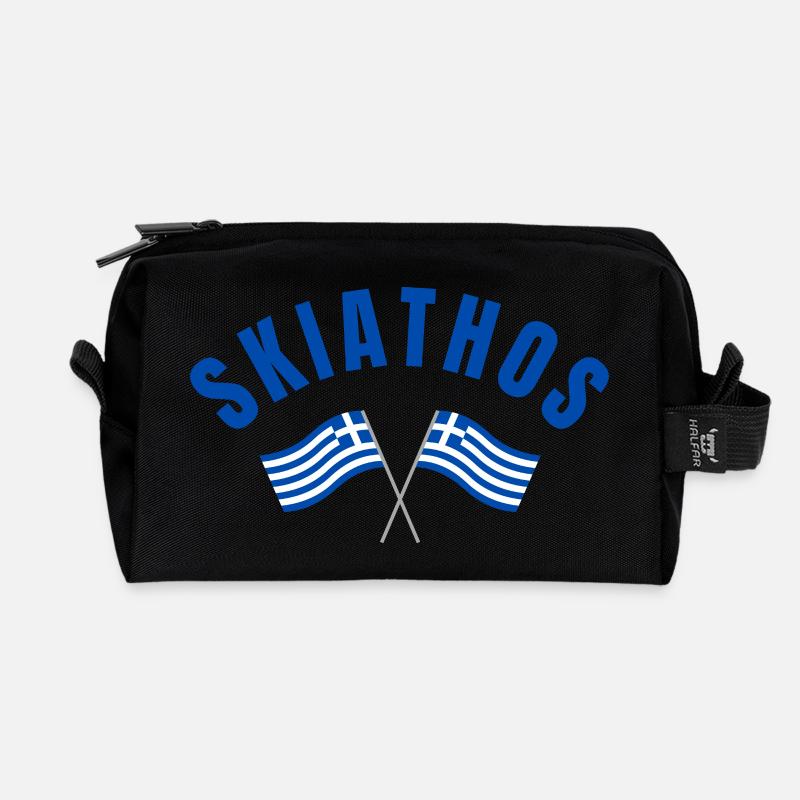 Skiathos Crossed Greek Flags - Recycled Toiletry Zip Bag - black