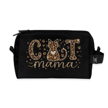 Cat Mama Katzenmama Leopard Herz Glitzer Design - Recycelte Kulturtasche - Schwarz - Vorne