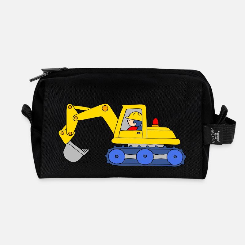 Backhoe Loader - Recycled Toiletry Zip Bag - black