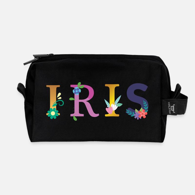 IRIS Name Adorned with Flowers - Recycled Toiletry Zip Bag - black