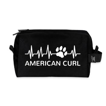 American Curl Katze Herzschlag Pfotenabdruck - Recycelte Kulturtasche - Schwarz - Vorne