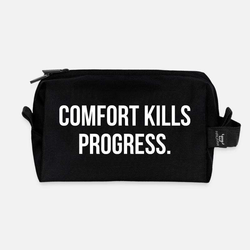 COMFORT KILLS PROGRESS. | Greyline Official - Recycelte Kulturtasche - Schwarz