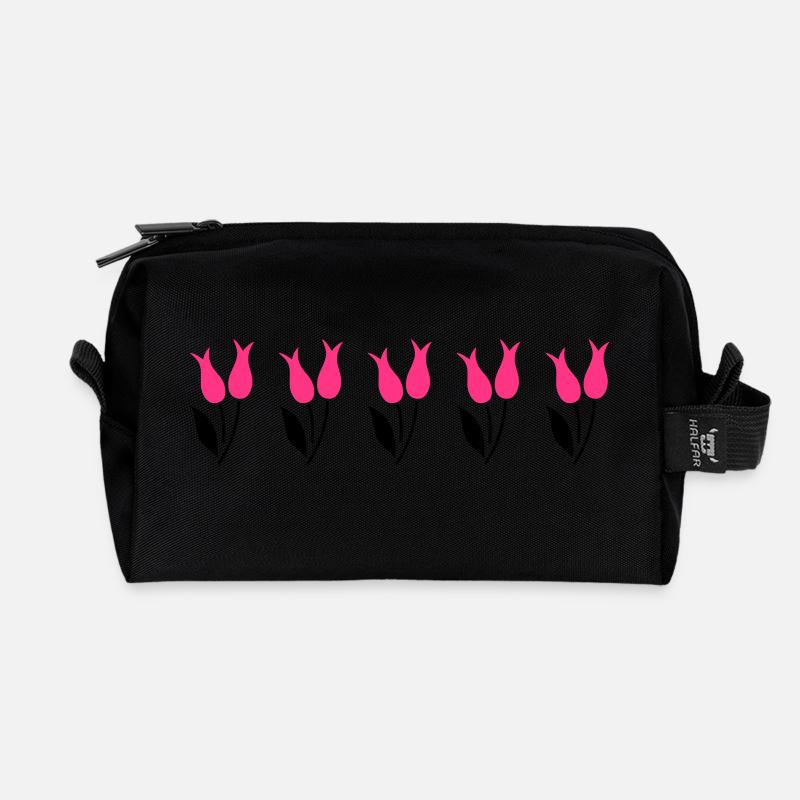 Tulpen in einer Reihe - pink - Recycelte Kulturtasche - Schwarz