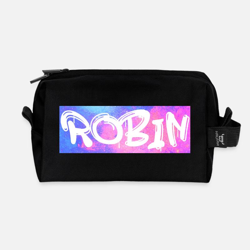 Robin Name Geschenk Geschenkidee Galaxie - Recycelte Kulturtasche - Schwarz