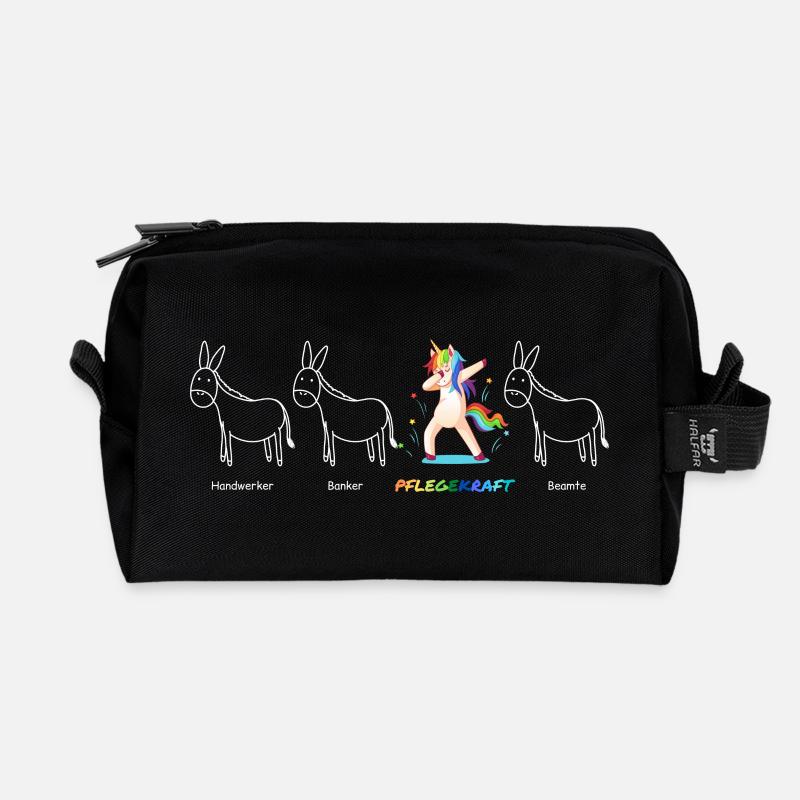 PFLEGEKRAFT Einhorn Beruf Besonders Einzigartig - Recycelte Kulturtasche - Schwarz