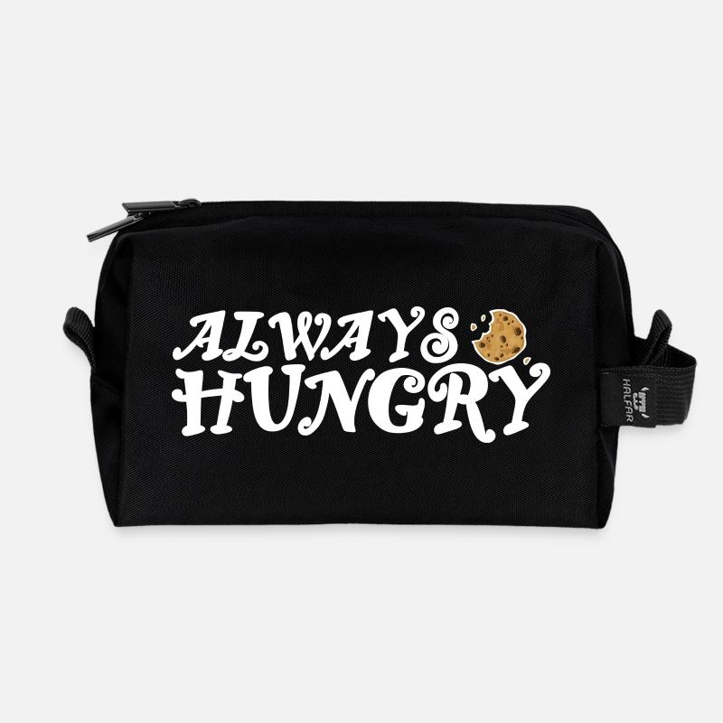 Always hungry helles Design - Recycelte Kulturtasche - Schwarz