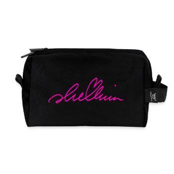 Magenta Graffiti Signature on Black - Recycled Toiletry Zip Bag - black - Front