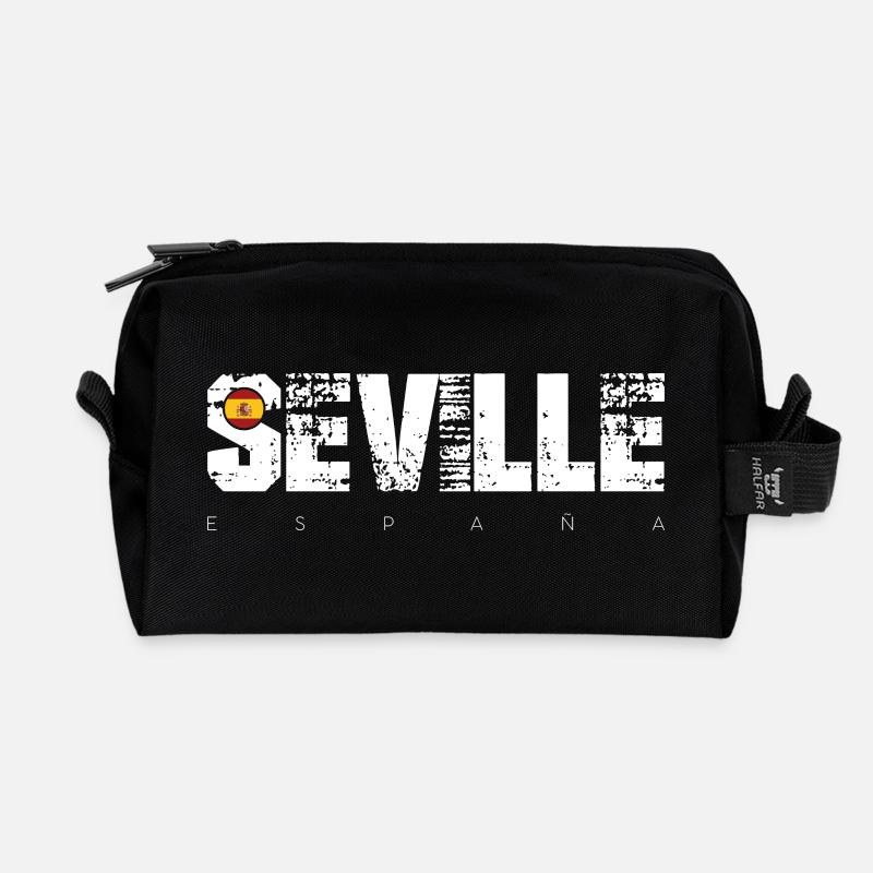 Sevilla Distressed Typografie mit Flagge - Recycelte Kulturtasche - Schwarz