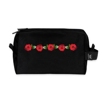 Ligne avec des roses - Trousse de toilette en tissu recyclé - noir - Devant