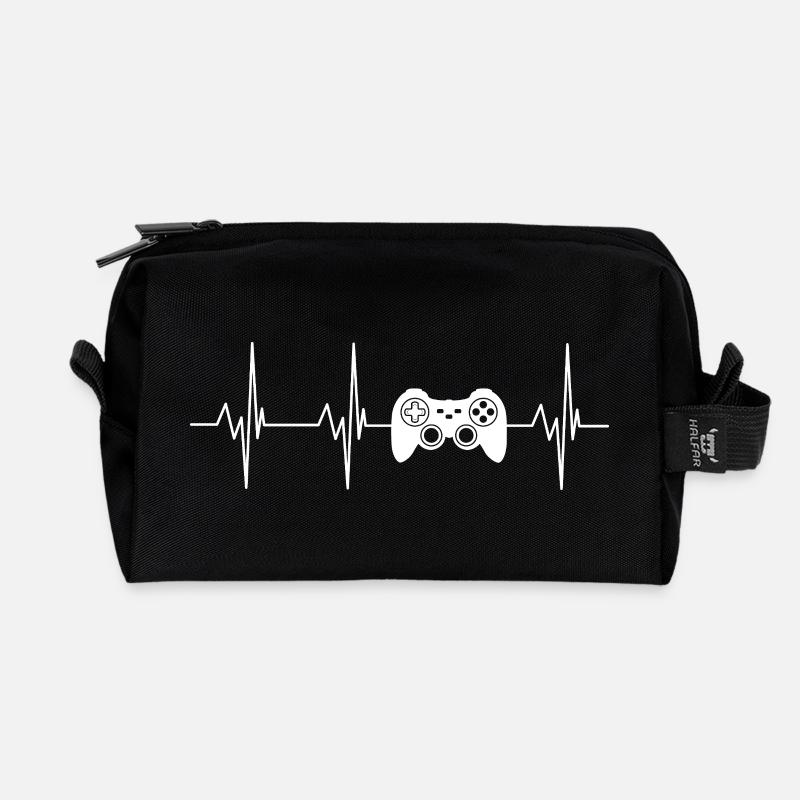 Heartbeat Controller Graphics - Recycled Toiletry Zip Bag - black