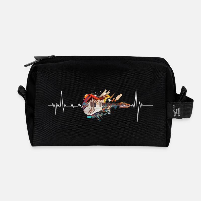 Gitarre mit Herzschlag - Recycelte Kulturtasche - Schwarz