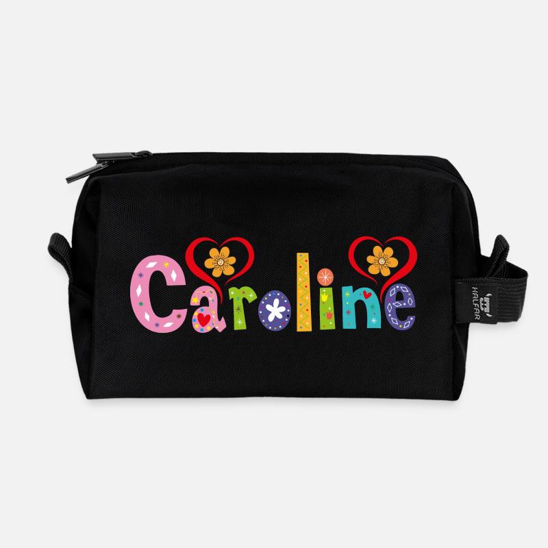 Personalized Caroline Name - Recycled Toiletry Zip Bag - black