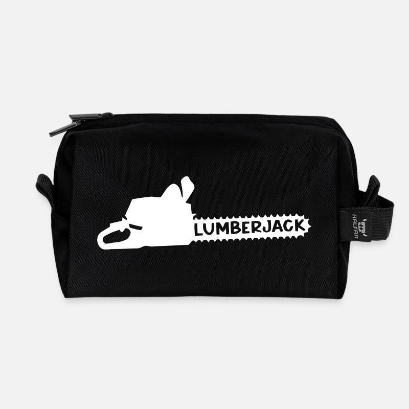 Motif de bûcheron avec silhouette de hache - Trousse de toilette en tissu recyclé - noir