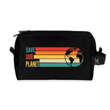 Save Our Planet Shirt Retro Umwelt - Recycelte Kulturtasche - Schwarz - Vorne