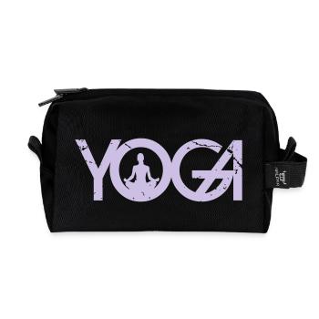 Yoga lettering with woman in grunge style - Recycled Toiletry Zip Bag - black - Front