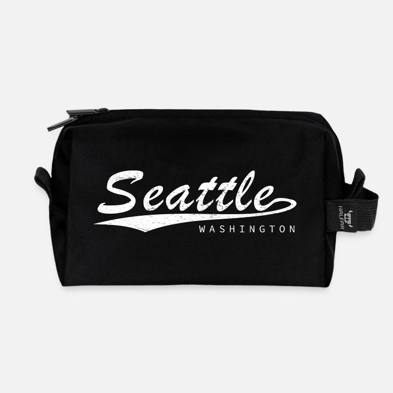 Seattle Schriftzug Stil mit Stadtlinie - Recycelte Kulturtasche - Schwarz
