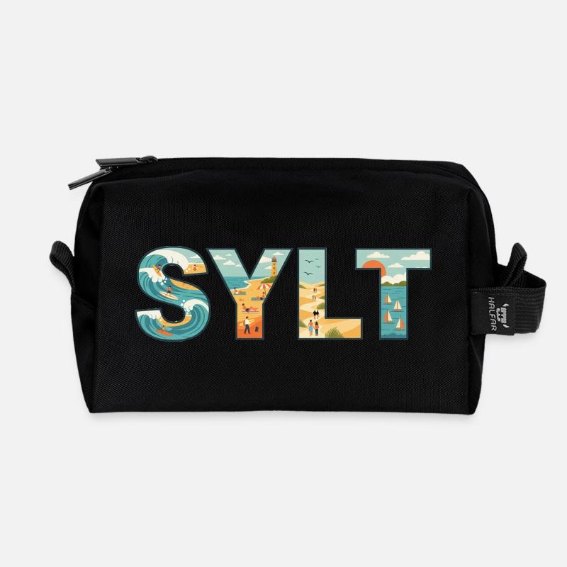 SYLT – Inselleben im Buchstaben-Design - Recycelte Kulturtasche - Schwarz