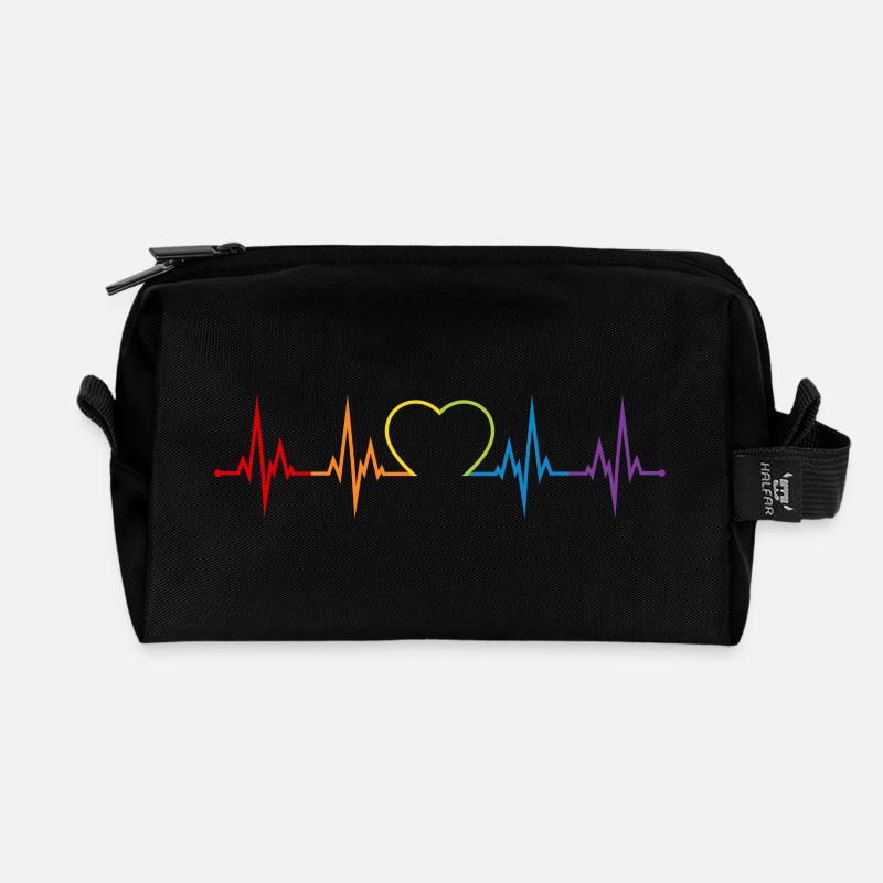 Herzschlag Regenbogen Herz LGBT Liebe bunt CSD - Recycelte Kulturtasche - Schwarz