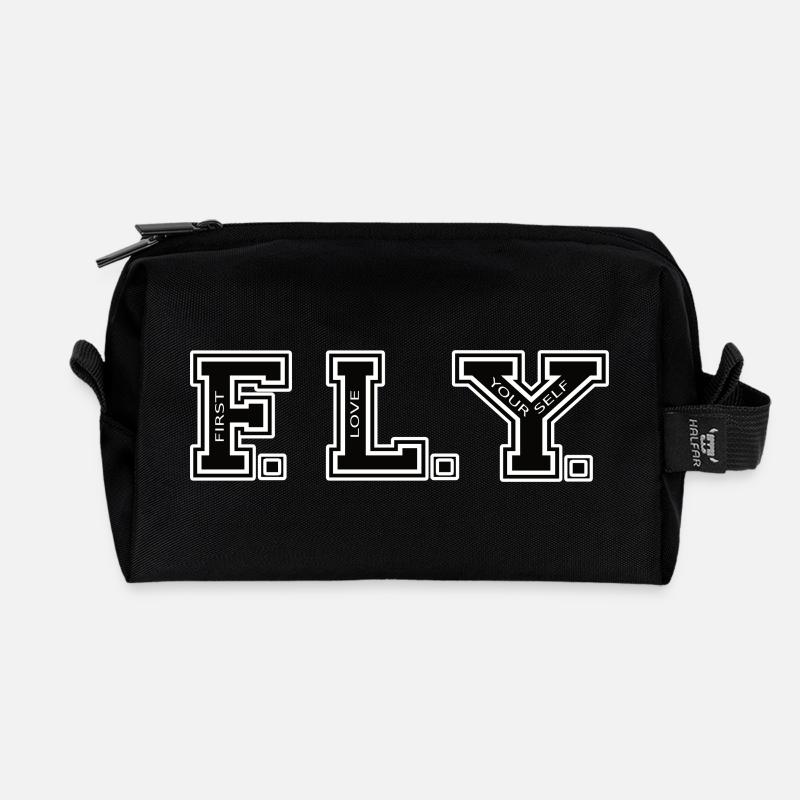 Selbstliebe Motivation FIRST LOVE YOURSELF - Recycelte Kulturtasche - Schwarz