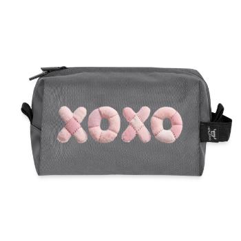 Plush Patchwork XOXO Design Pink - Recycled Toiletry Zip Bag - anthracite - Front