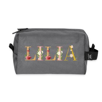 LILIA name decorated with flowers - Recycled Toiletry Zip Bag - anthracite - Front