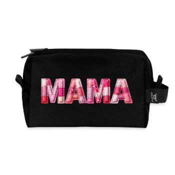 Maman Police en patchwork faite à la main - Trousse de toilette en tissu recyclé - noir - Devant