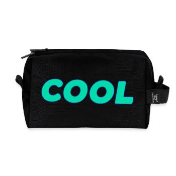 Coole retro-cyanfarbene Schrift - Recycelte Kulturtasche - Schwarz - Vorne