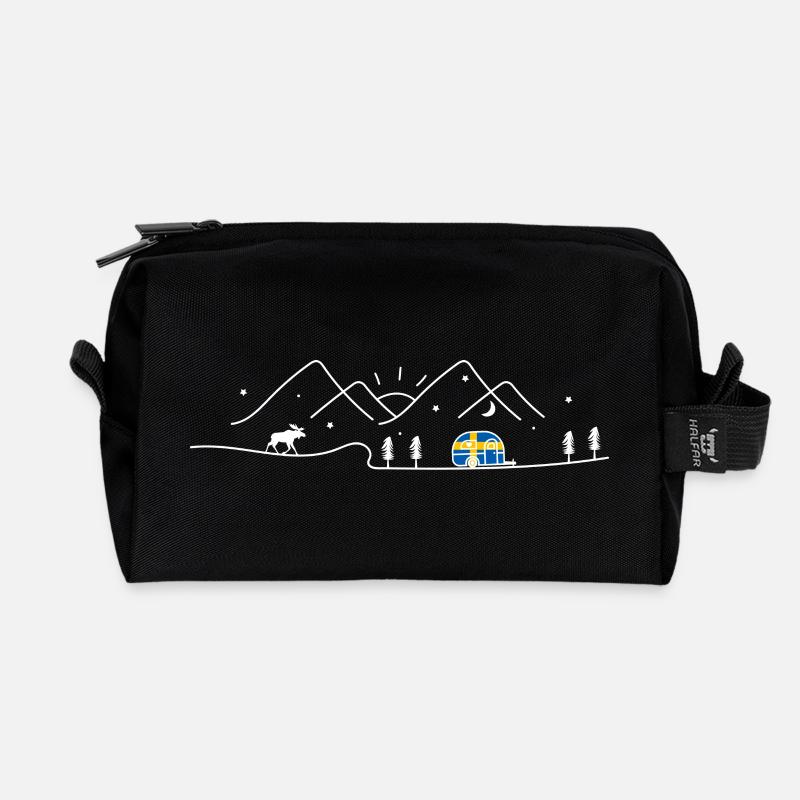 Schweden Camping Wohnwagen Sverige Design - Recycelte Kulturtasche - Schwarz