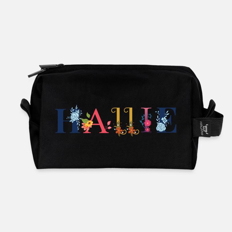 HALLIE Name Adorned with Flowers - Recycled Toiletry Zip Bag - black