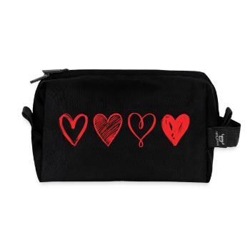Sketched Red Hearts – Minimalist Design - Recycled Toiletry Zip Bag - black - Front