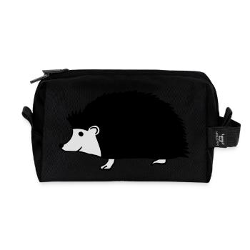 hand drawn hedgehog - Recycled Toiletry Zip Bag - black - Front
