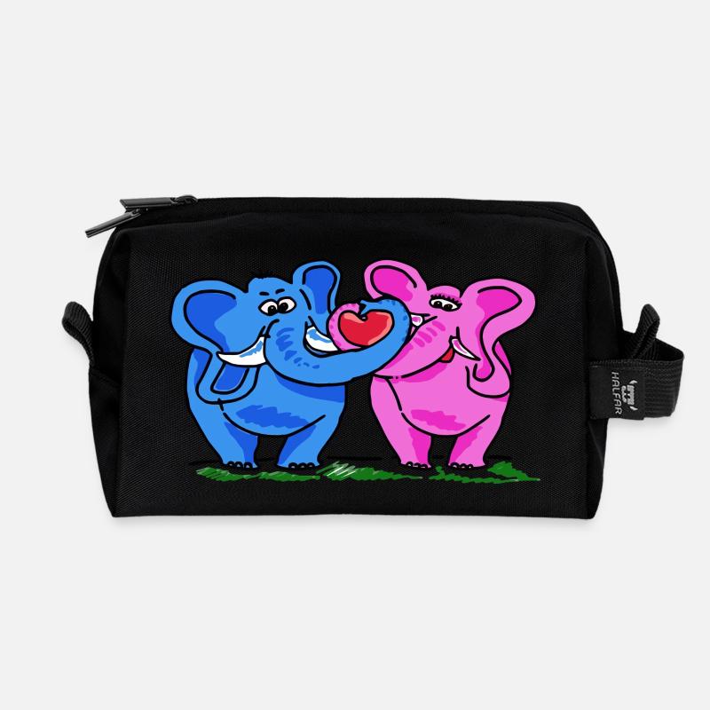 2 Funny cute cute elephants in comic style - Recycled Toiletry Zip Bag - black